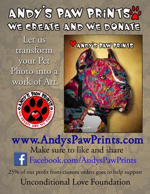 Andy's Paw Prints help animals  Donation to Unconditional Love Foundation